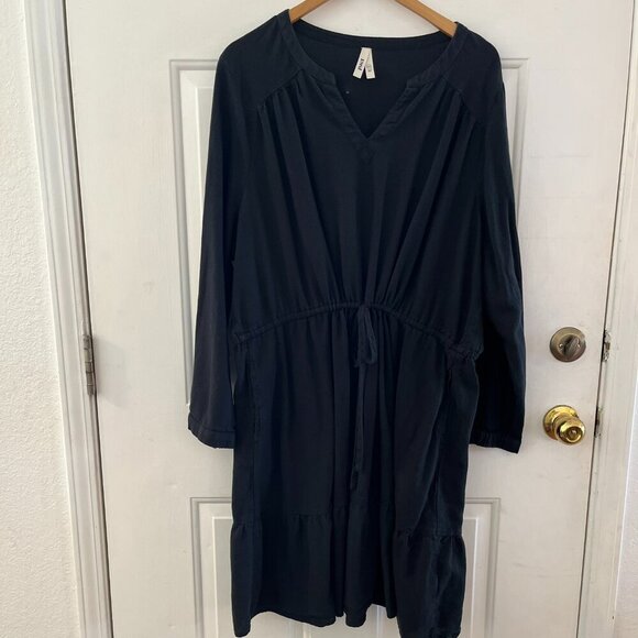 Pact Black Plus-Size Coastal Double Gauze Organic Cotton Sleeve Dress Sz XXXL - Picture 2 of 10